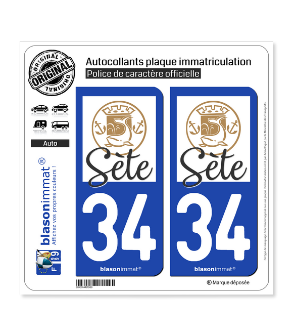 34 Sète - Méditerranée | Autocollant plaque immatriculation