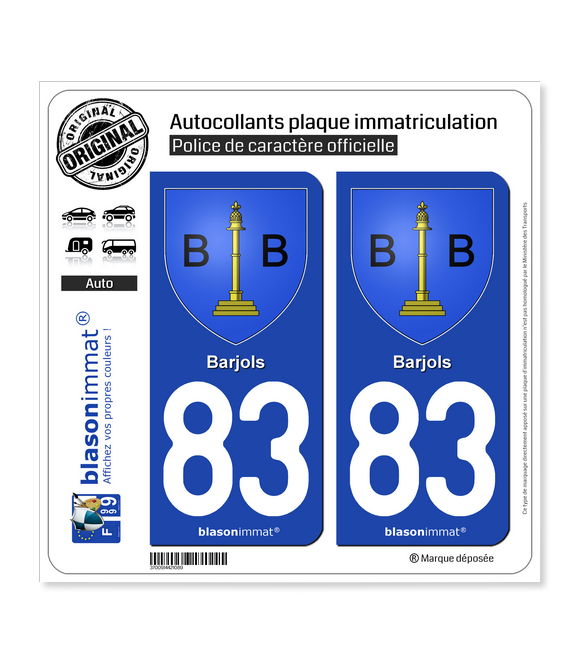 83 Barjols - Blason | Autocollant plaque immatriculation