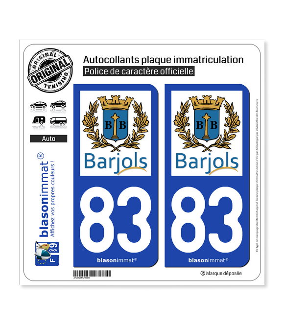 83 Barjols - Commune | Autocollant plaque immatriculation