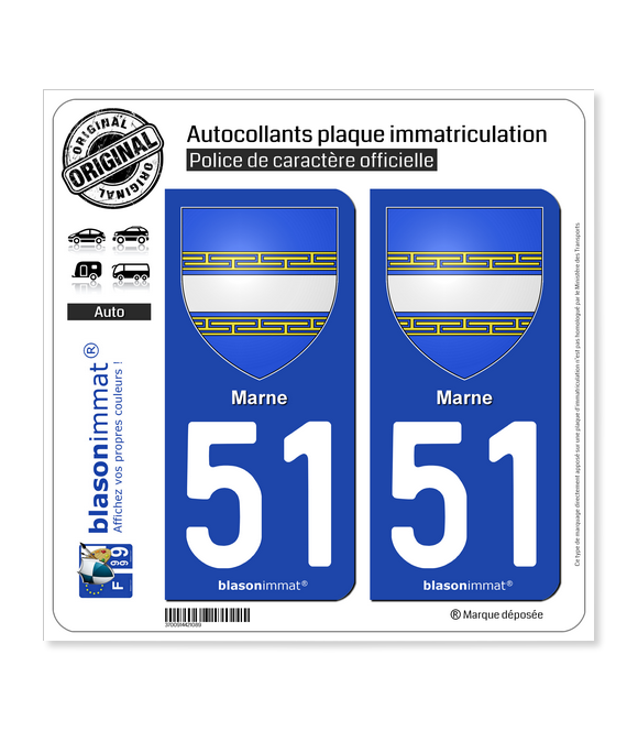 51 Marne - Armoiries | Autocollant plaque immatriculation