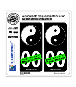Yin et Yang | Autocollant plaque immatriculation (Fond Noir)