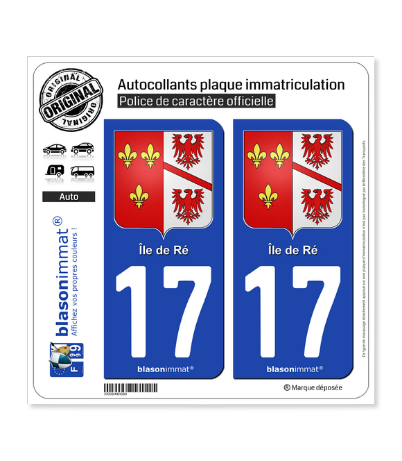 17 Ile de Ré - Armoiries | Autocollant plaque immatriculation
