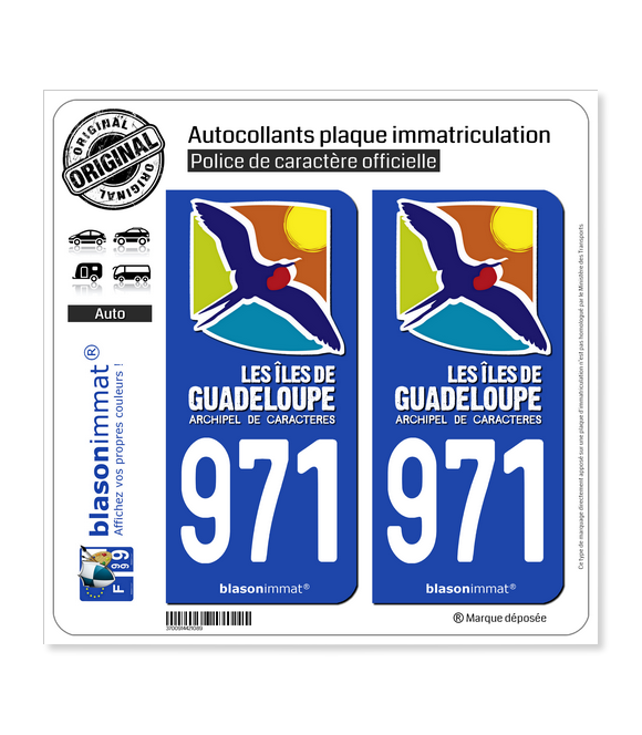971 Guadeloupe - Tourisme | Autocollant plaque immatriculation