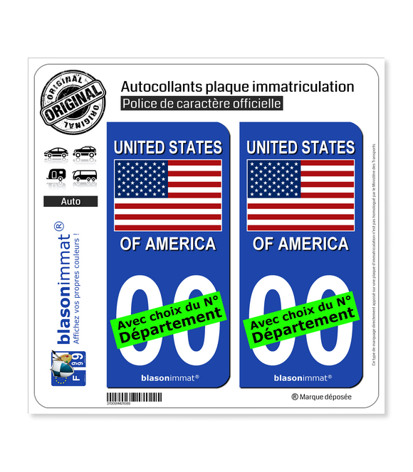 États-Unis - Drapeau | Autocollant plaque immatriculation