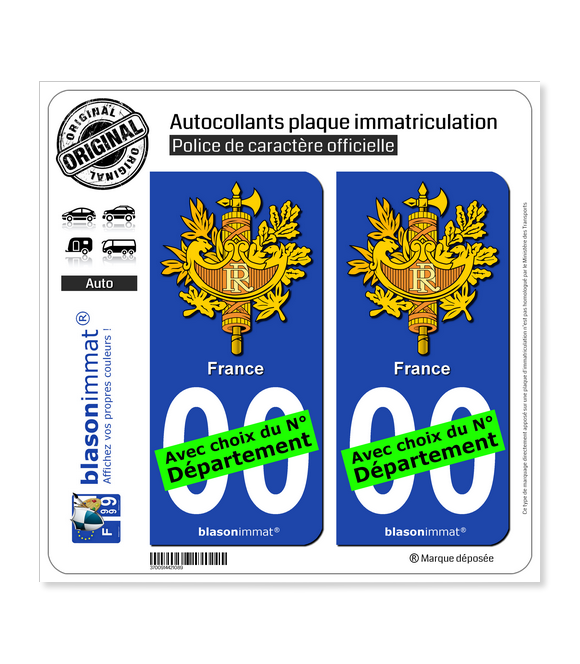 France - Armoiries | Autocollant plaque immatriculation