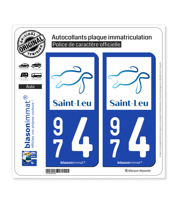 974 Saint-Leu - Ville | Autocollant plaque immatriculation