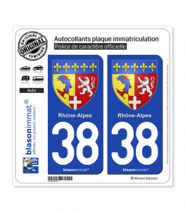 38 Rhône-Alpes - Armoiries | Autocollant plaque immatriculation