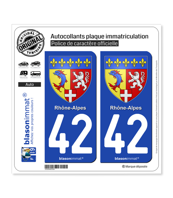 42 Rhône-Alpes - Armoiries | Autocollant plaque immatriculation