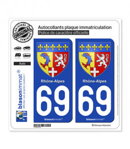 69 Rhône-Alpes - Armoiries | Autocollant plaque immatriculation