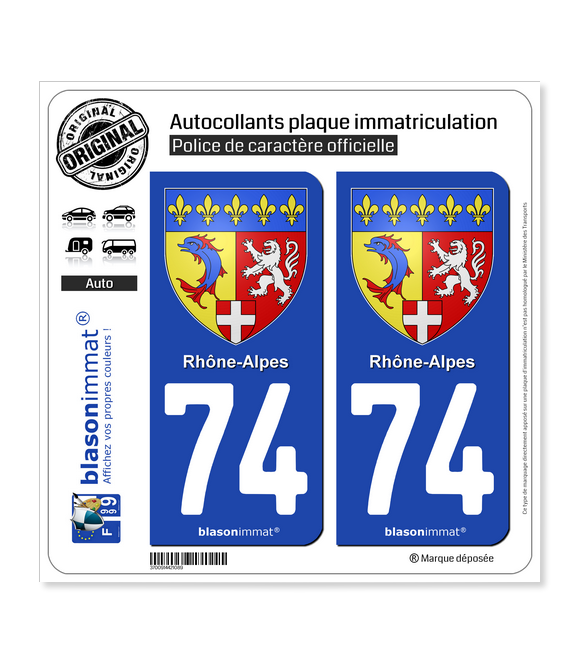 74 Rhône-Alpes - Armoiries | Autocollant plaque immatriculation