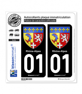 01 Rhône-Alpes - Armoiries | Autocollant plaque immatriculation