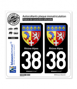 38 Rhône-Alpes - Armoiries | Autocollant plaque immatriculation