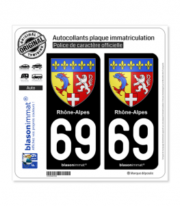 69 Rhône-Alpes - Armoiries | Autocollant plaque immatriculation