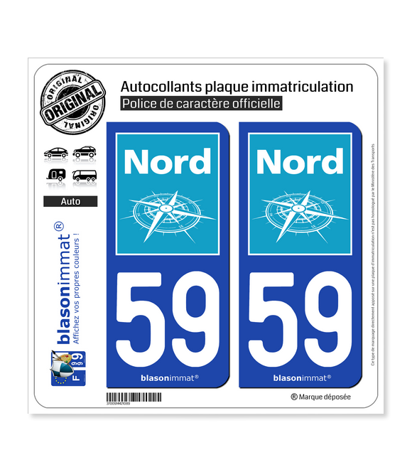 59 Nord - Département | Autocollant plaque immatriculation