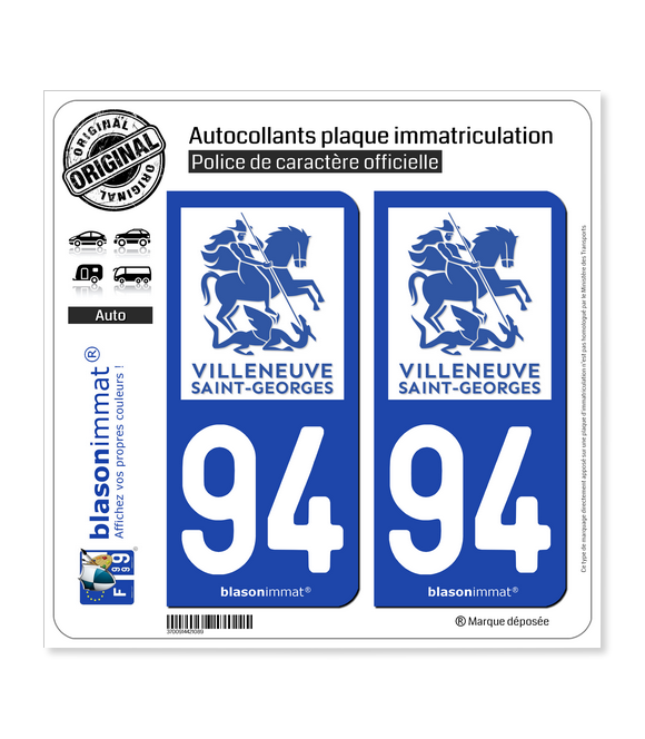 94 Villeneuve-Saint-Georges - Ville | Autocollant plaque immatriculation