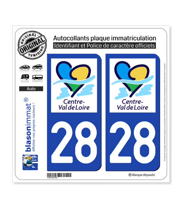 28 Centre Val de Loire LogoType 2 Stickers autocollant plaque immatriculation 
