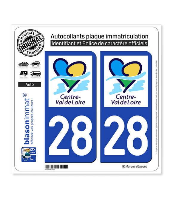 28 Centre-Val de Loire - LogoType II | Autocollant plaque immatriculation