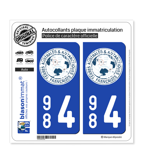 984 TAAF - Territoire | Autocollant plaque immatriculation