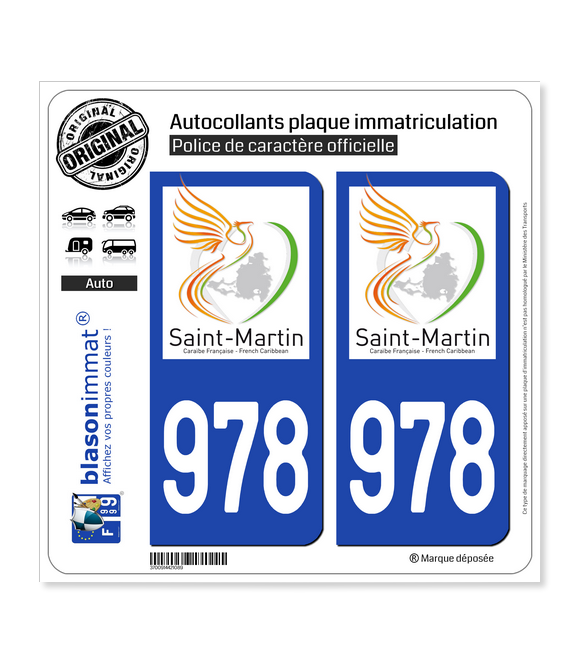 978-H Saint-Martin - Collectivité | Autocollant plaque immatriculation