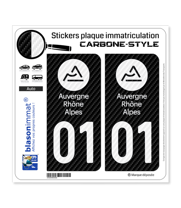 01 Auvergne-Rhône-Alpes - LT Carbone-Style | Stickers plaque immatriculation