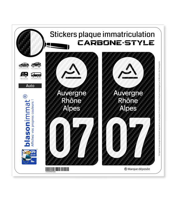 07 Auvergne-Rhône-Alpes - LT Carbone-Style | Stickers plaque immatriculation