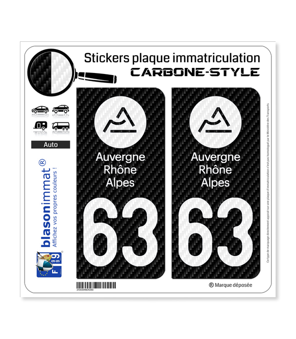 63 Auvergne-Rhône-Alpes - LT Carbone-Style | Stickers plaque immatriculation