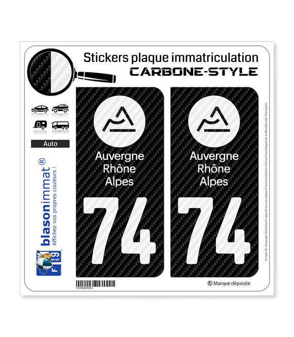 2 Stickers Plaque Immatriculation Région 74 Auvergne-Rhône-Alpes – Vinyle Haute Définition, Résistant Aux Intempéries – Fabriqué En France