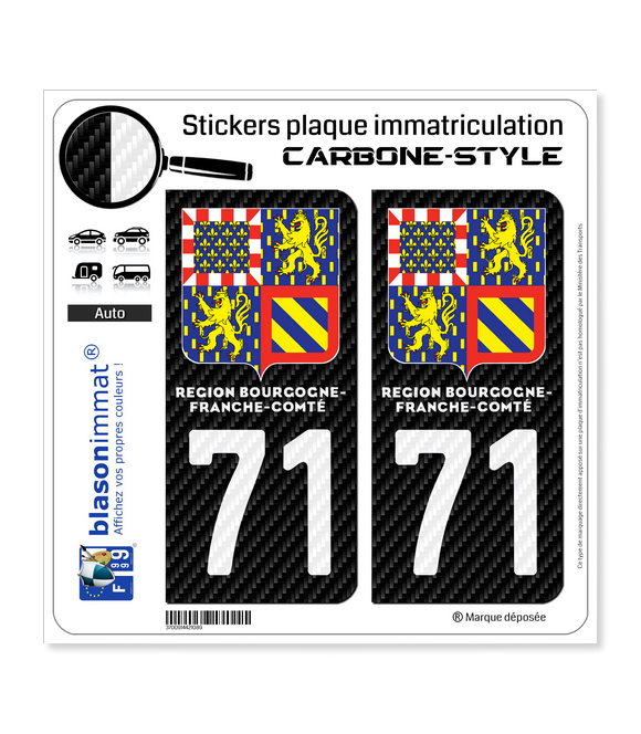 71 Bourgogne-Franche-Comté - LT II Carbone-Style | Stickers plaque immatriculation