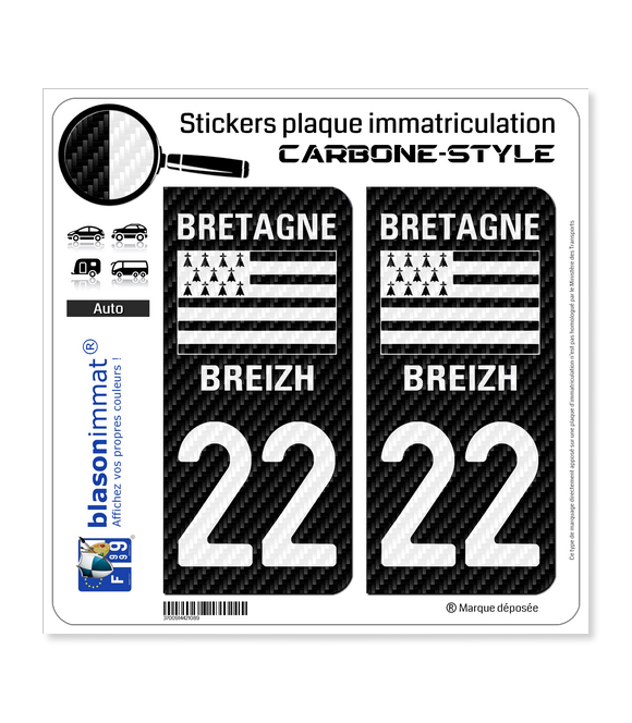 22 Bretagne - LT Carbone-Style | Stickers plaque immatriculation