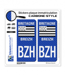 BZH Bretagne - LT Carbone-Style | Stickers plaque immatriculation