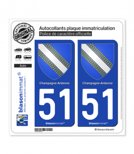 51 Champagne-Ardenne - Armoiries | Autocollant plaque immatriculation