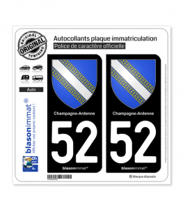 52 Champagne-Ardenne - Armoiries | Autocollant plaque immatriculation