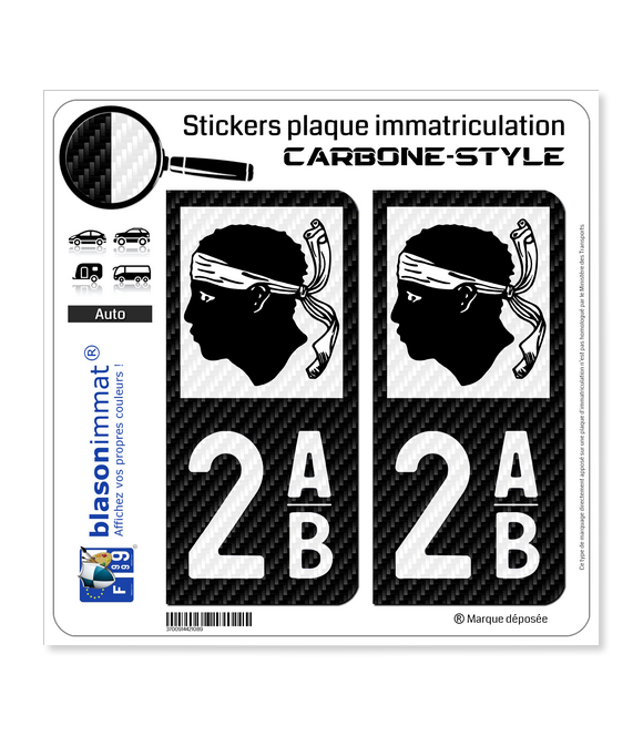 2AB Corse - LT Carbone-Style | Stickers plaque immatriculation