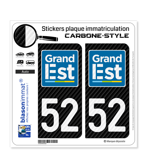 52 Grand Est - LT Carbone-Style | Stickers plaque immatriculation