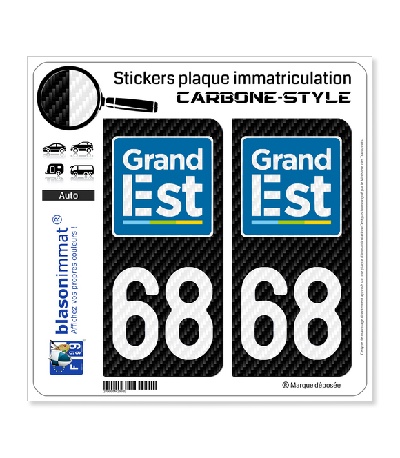 68 Grand Est - LT Carbone-Style | Stickers plaque immatriculation