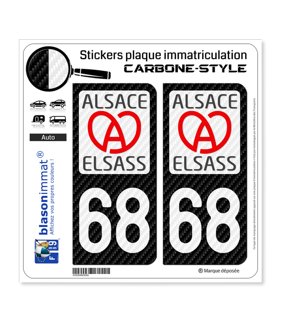 68 Alsace - LT II Carbone-Style | Stickers plaque immatriculation