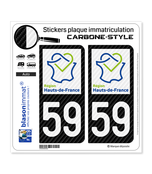 59 Hauts-de-France - LT Carbone-Style | Stickers plaque immatriculation