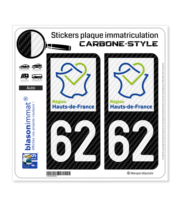 62 Hauts-de-France - LT Carbone-Style | Stickers plaque immatriculation