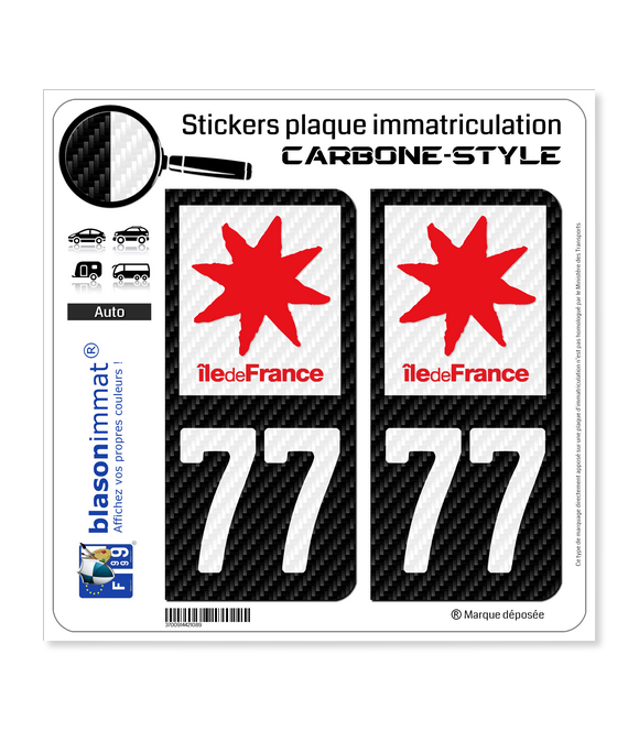 77 Île-de-France - LT Carbone-Style | Stickers plaque immatriculation