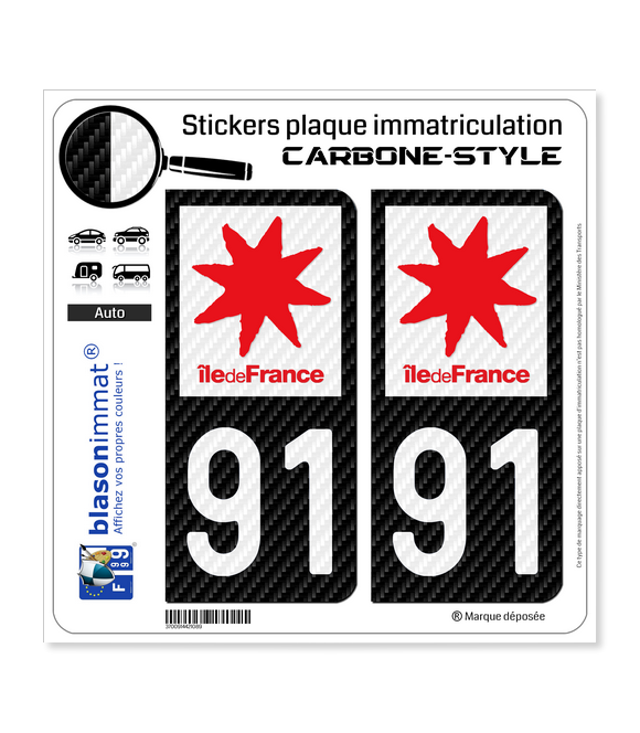 91 Île-de-France - LT Carbone-Style | Stickers plaque immatriculation
