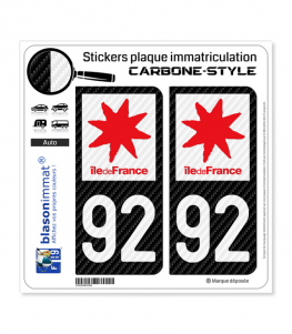 Autocollant Département 92 Île-de-France - Sticker Plaque Immatriculation Bleu Arrondi