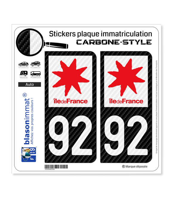 92 Île-de-France - LT Carbone-Style | Stickers plaque immatriculation