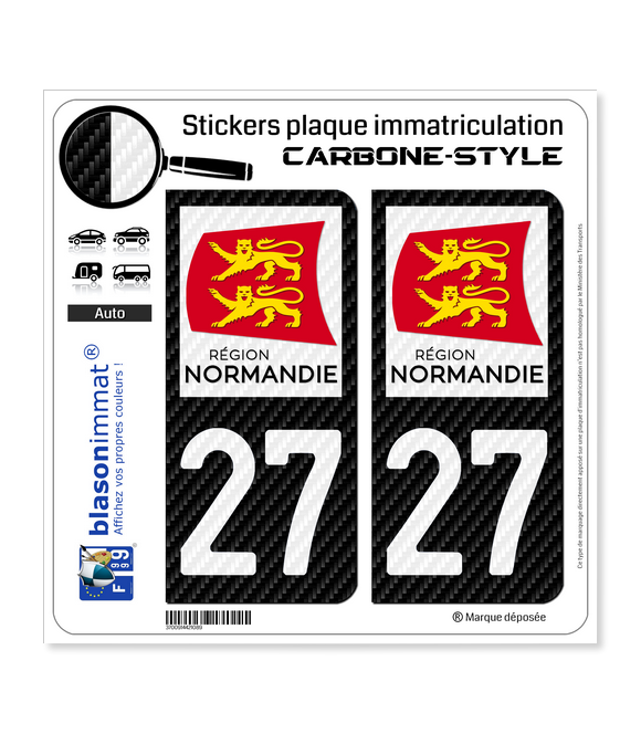 27 Normandie - LT Carbone-Style | Stickers plaque immatriculation