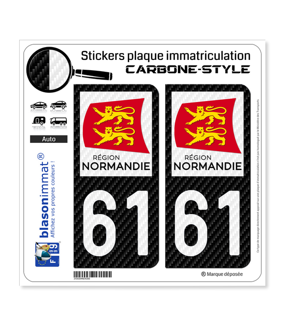61 Normandie - LT Carbone-Style | Stickers plaque immatriculation