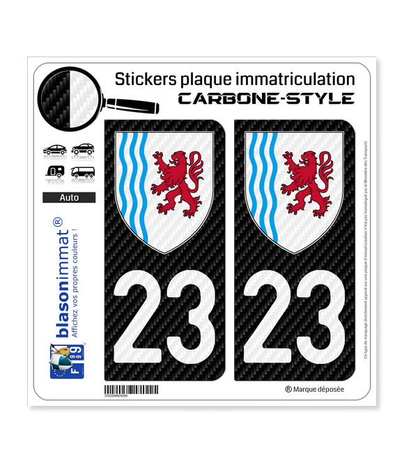 23 Nouvelle-Aquitaine - LT Carbone-Style | Stickers plaque immatriculation