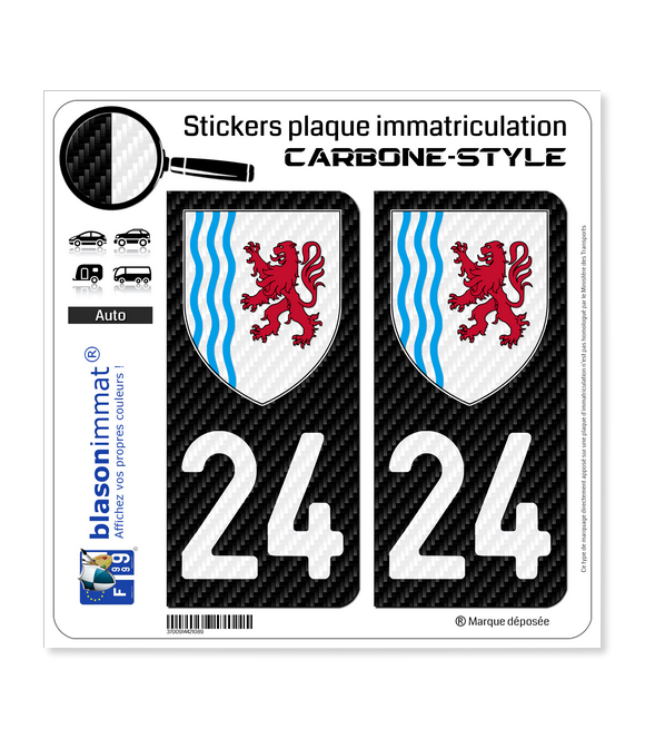 24 Nouvelle-Aquitaine - LT Carbone-Style | Stickers plaque immatriculation