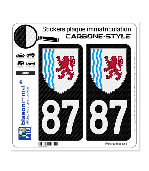 87 Nouvelle-Aquitaine - LT Carbone-Style | Stickers plaque immatriculation