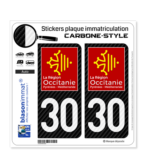 30 Occitanie - LT Carbone-Style | Stickers plaque immatriculation