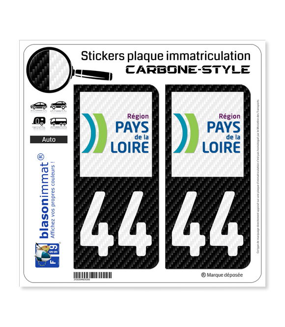 44 Pays de la Loire - LT Carbone-Style | Stickers plaque immatriculation