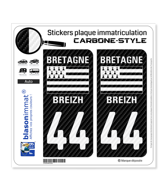 44 Bretagne - LT Carbone-Style | Stickers plaque immatriculation